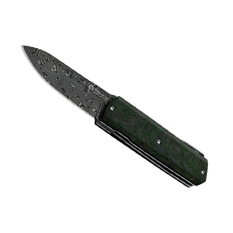 Maserin Couteau silver fibre de carbone vert damas