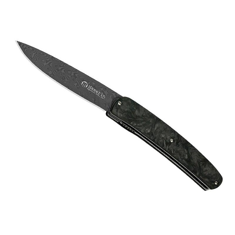 Maserin Couteau fermant Mini-gourmet Fibre de carbone Damas - Noir