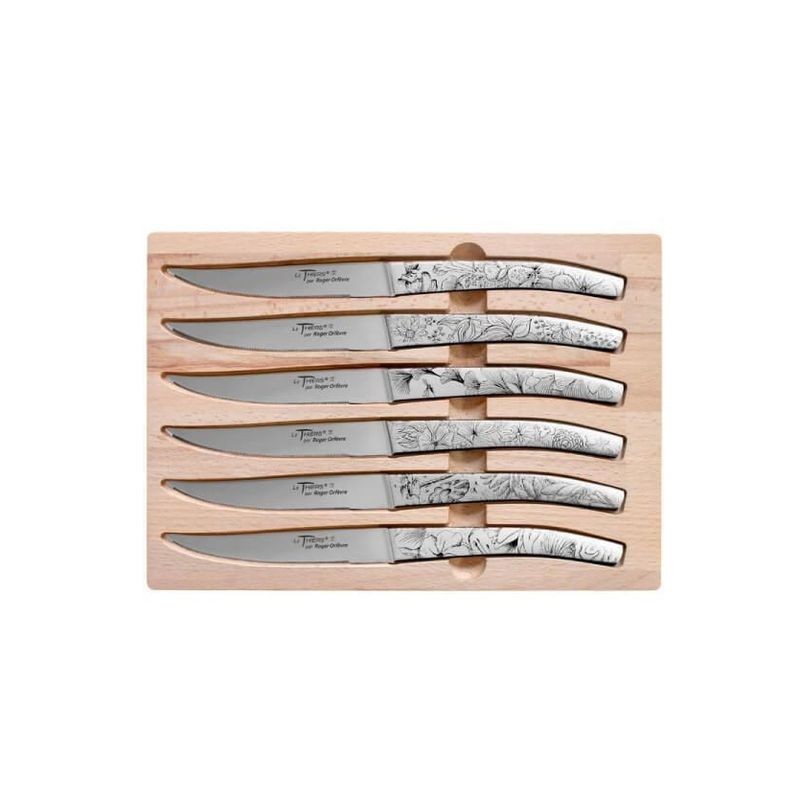 ROGER ORFEVRE Coffret 6 couteaux LE THIERS inox décor fleuris