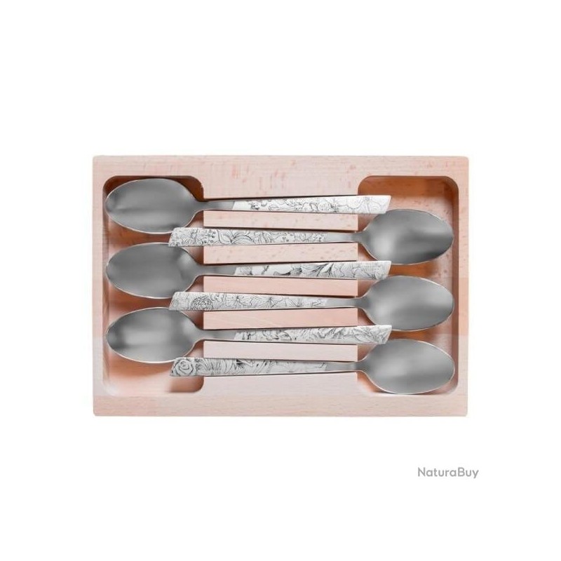 ROGER ORFEVRE Coffret de 6 cuillères table inox décor fleuris