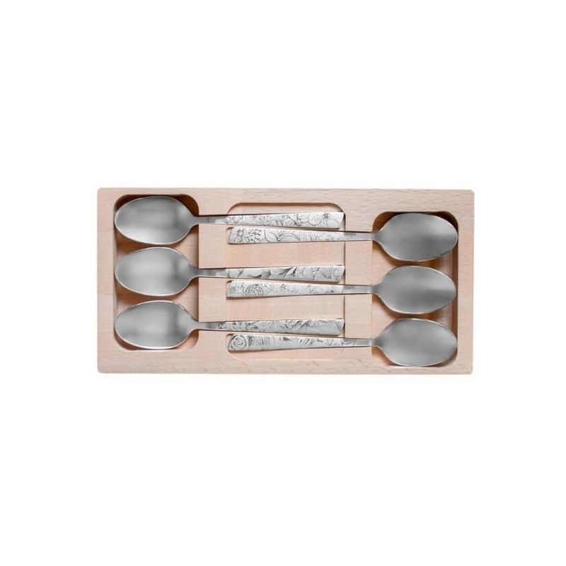 ROGER ORFEVRE Coffret de 6 cuillères à café inox décor fleuris
