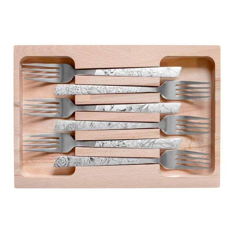 ROGER ORFEVRE Coffret 6 fourchettes inox décor fleuris