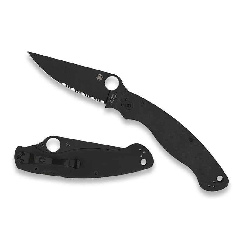 Spyderco Couteau Military 2 G10 Tout Noir Semi-dentee