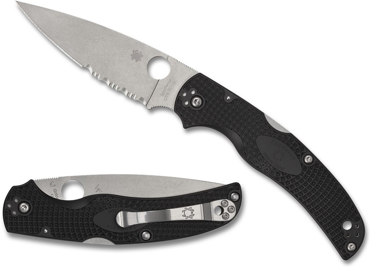 Spyderco Couteau Native Chief Noir Semi-dentee