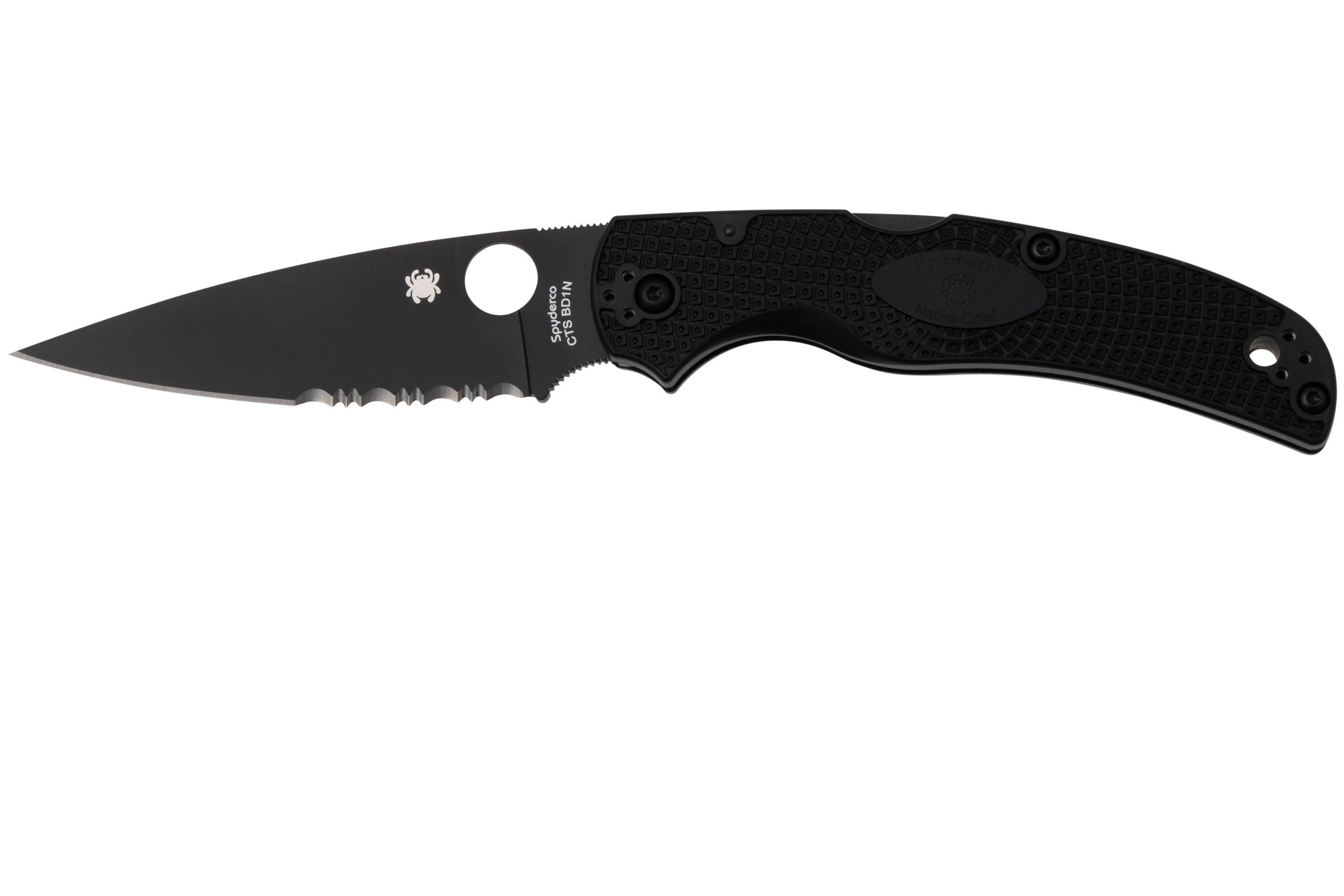 Spyderco Couteau Native Chief Tout Noir Semi-dentee